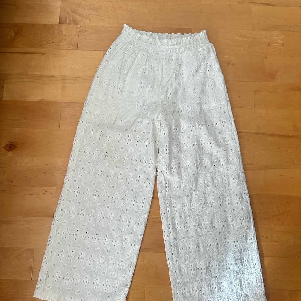 White Eyelet Wide-Leg kids Pants